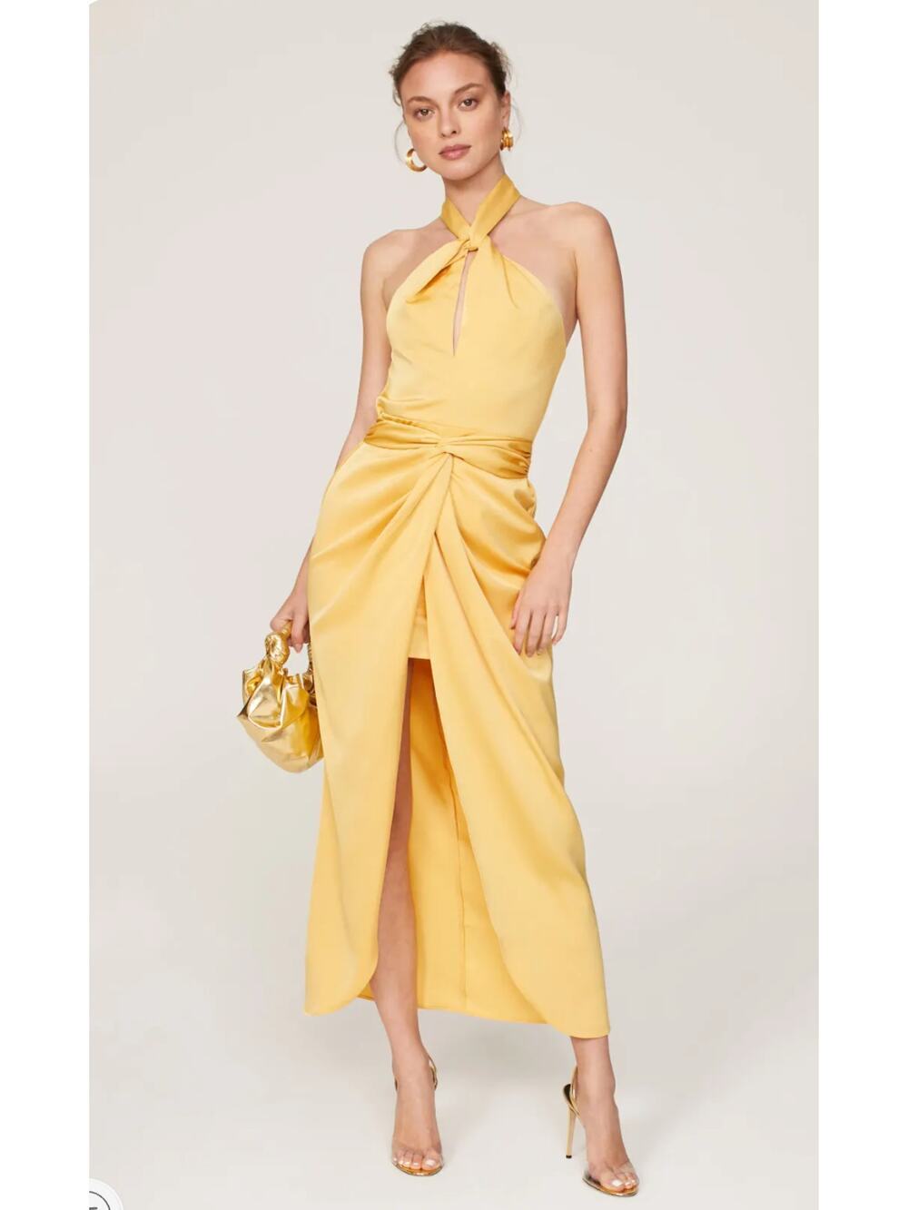 elle zeitoune Kelsie Yellow Satin Dress Size M